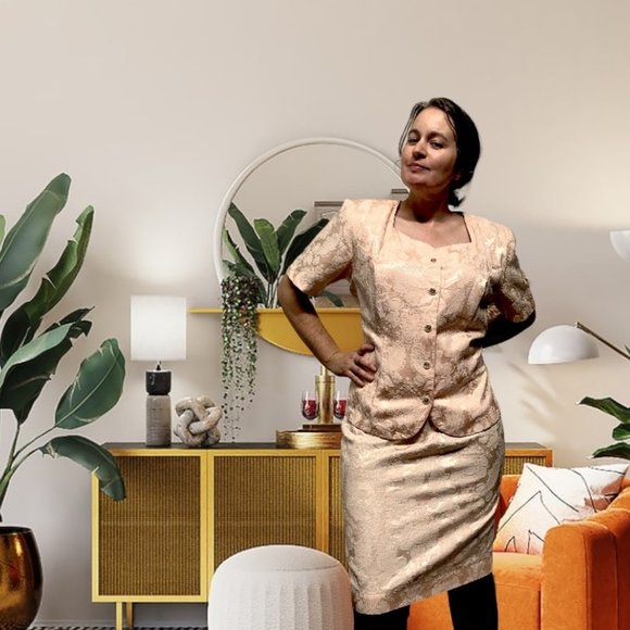 Vintage Melissa Light Pink Brocade Two Piece Dress Suit - Picture 2 of 11